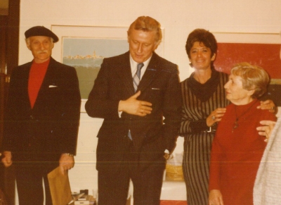 Niels Hansen, Ambassador to Israel, next to Steffa Reis, exhibition opening in her studio, Tel Aviv, 1984.