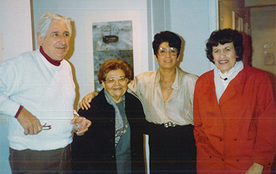 Steffa Reis and gallerist Bertha Urdang (second from left) at exhibition opening, New York, 1990